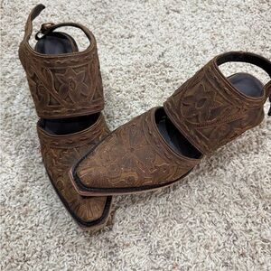 Floral Embroidered Brown Mules